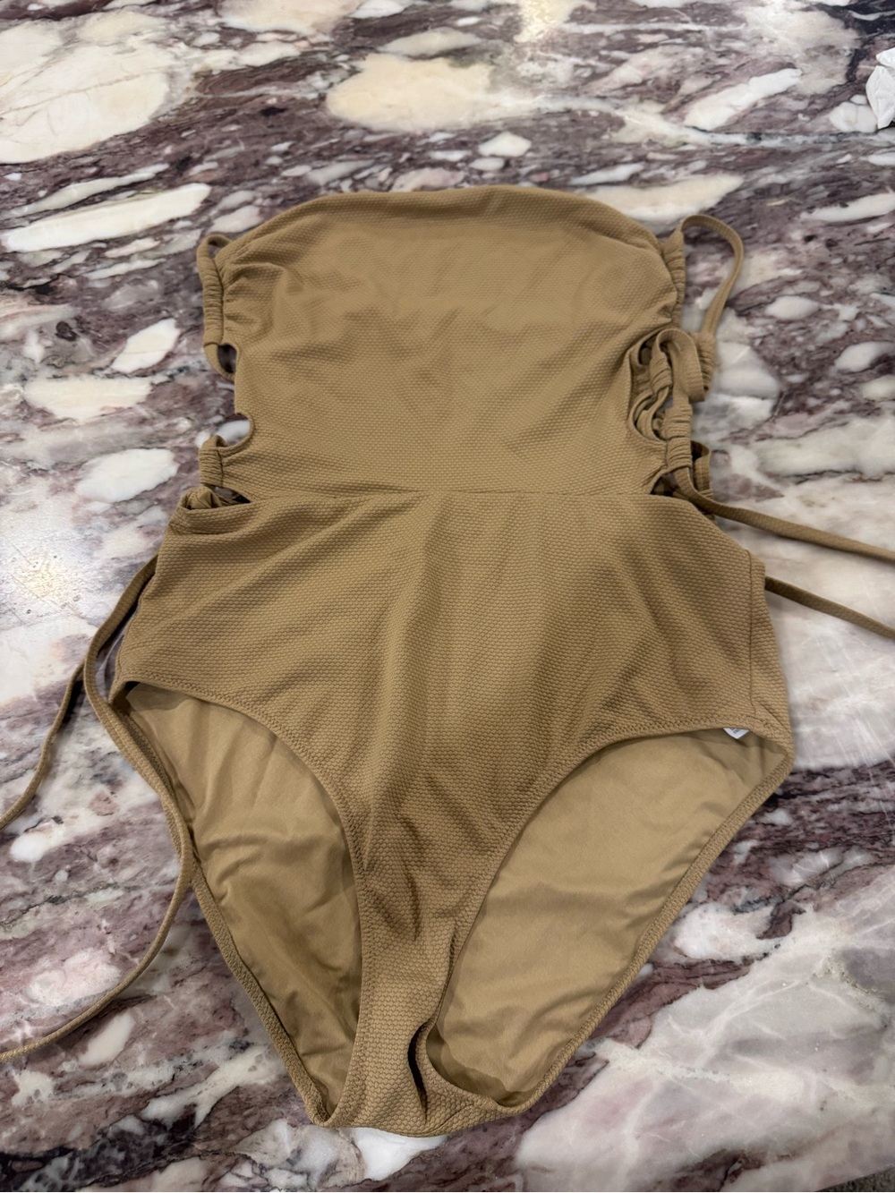 aerie Textured One-Piece Swimsuit in Tan